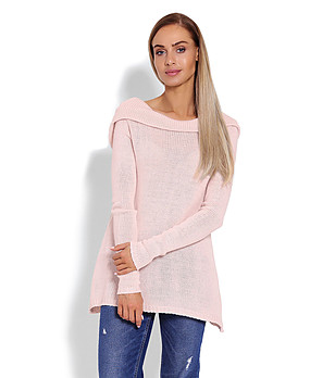 Дамски пуловер в цвят пудра с качулка Daphie снимка