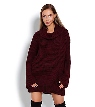 Дълъг дамски пуловер в цвят бордо Darlene снимка