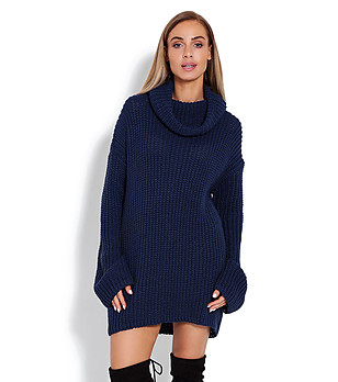 Дълъг дамски пуловер в тъмносиньо Darlene снимка