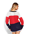 Дамски пуловер в бяло, червено и тъмносиньо Millie-1 снимка