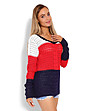 Дамски пуловер в бяло, червен и тъмносиньо Millie-2 снимка