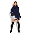 Дълъг дамски пуловер в тъмносиньо Darlene-3 снимка