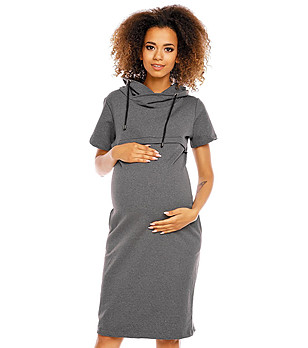 Памучна рокля за бременни в сиво Milly снимка