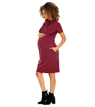 Памучна рокля за бременни в цвят бордо Milly снимка