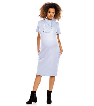Памучна рокля за бременни в светлосин меланж Milly снимка