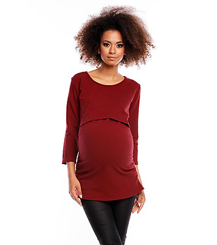 Червена памучна блуза за бременни Elyse снимка