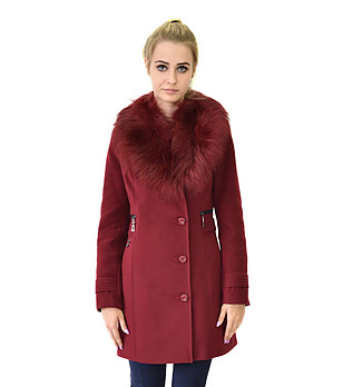 Дамско вълнено палто Claret в нюанс на цвят бордо снимка
