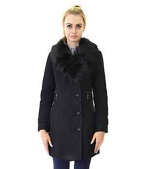 Дамско вълнено палто Claret в черен меланж снимка
