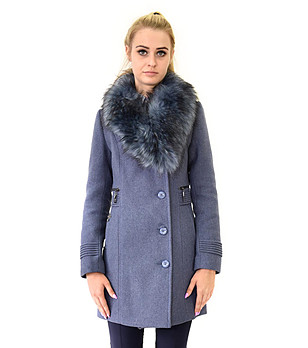 Дамско вълнено палто Claret в синьо-сив меланж снимка