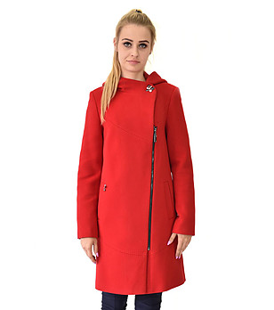 Вълнено червено дамско палто Armina с декоративен елемент снимка