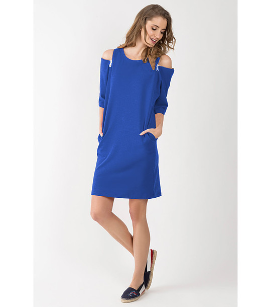 Памучна синя рокля с джобове Eugenia снимка