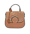 Дамска кожена чанта в цвят коняк със златист детайл Ardelia-0 снимка