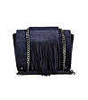 Тъмносиня дамска велурена чанта с ресни Tiara-0 снимка
