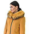Дамско вълнено палто в цвят горчица с пух Alva-3 снимка