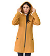 Дамско вълнено палто в цвят горчица с пух Alva-4 снимка