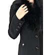 Вълнено черно палто с яка с косъм Lornita-3 снимка