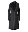 Вълнено черно палто с яка с косъм Lornita-4 снимка