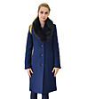 Дамско вълнено синьо палто с яка в черно Lornita-0 снимка
