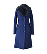 Дамско вълнено синьо палто с яка в черно Lornita-4 снимка