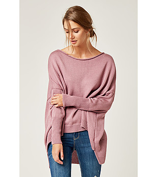 Дълъг дамски пуловер в розово Linela снимка