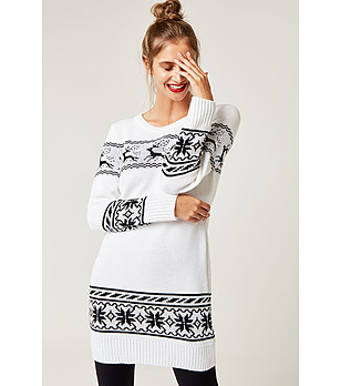 Дамски бял дълъг пуловер Beata снимка