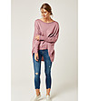 Дълъг дамски пуловер в розово Linela-3 снимка