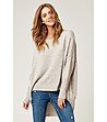 Дълъг дамски пуловер в бежов меланж Linela-0 снимка