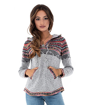 Дамски пуловер в сиво с принт снимка