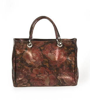 Дамска многоцветна кожена чанта с флорални мотиви снимка