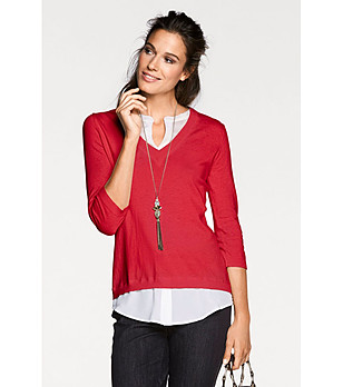 Дамска блуза в червено с имитация на риза в бяло Ismena снимка