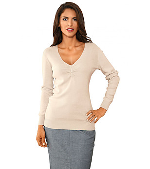 Дамски памучен пуловер в цвят крем Alenia снимка