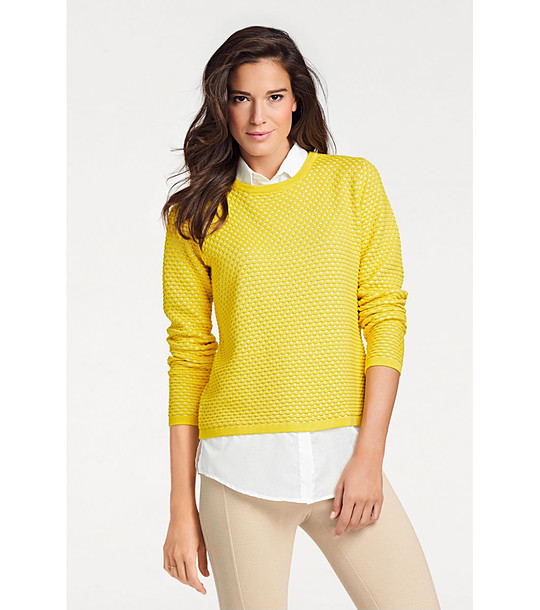 Дамски пуловер с памук в жълто Daneta снимка