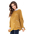 Дълъг дамски пуловер с ажурена плетка в цвят горчица-2 снимка