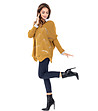 Дълъг дамски пуловер с ажурена плетка в цвят горчица-4 снимка