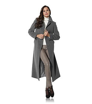 Тъмносиво дамско палто с вълна и кашмир Alberta за ръст до 160 см снимка