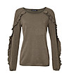 Дамски пуловер с къдрички при ръкавите Cammie в цвят маслина-1 снимка