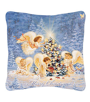 Декоративна възглавница с поларена калъфка с принт Merry Christmas снимка