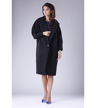 Дамско черно палто Kiera с вълна снимка