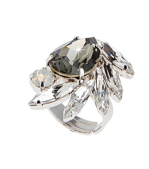 Дамски сребрист Linela пръстен със сив кристал Swarovski снимка
