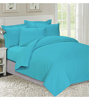 Макси памучен спален комплект в цвят тюркоаз снимка