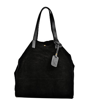 Дамска чанта от естествена кожа в черно Hana снимка