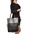 Дамска кожена чанта в черно и сребристо Sila-4 снимка
