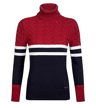 Дамски пуловер в червено и тъмносиньо Wound снимка