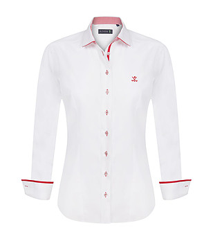 Бяла дамска памучна риза с червени детайли Karra снимка