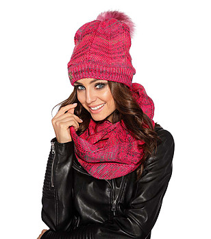 Дамски комплект от шал и шапка в цвят малина Darla снимка