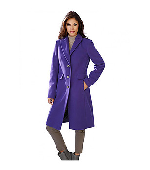 Лилаво дамско палто с вълна и кашмир Emala снимка
