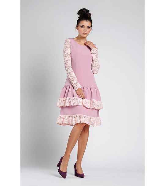 Розова рокля с дантелени ръкави Sima снимка