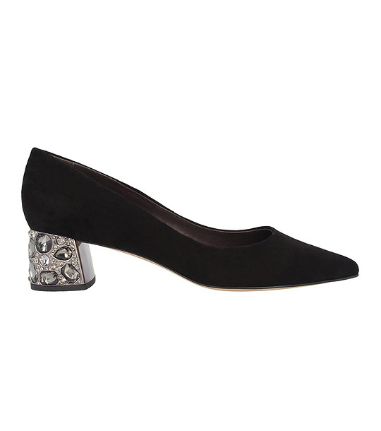 Дамски черни велурени обувки с ефектен ток Thalia снимка