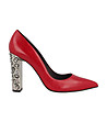 Червени дамски кожени обувки с декорация при тока Lilia-0 снимка
