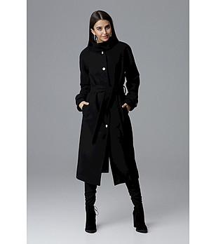 Елегантно дълго дамско черно палто Roxana снимка